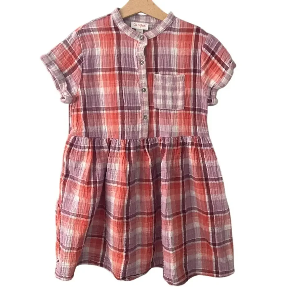 Cat & Jack Plaid Gauze Dress - Pink Purple - 8 Medium